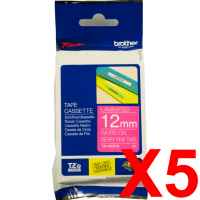 5 x Genuine Brother TZe-MQP35 12mm White on Berry Pink Laminated Deco Tape 5 metres
