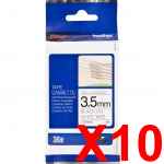 10 x Genuine Brother TZe-N201 3.5mm Black on White Non Laminated Tape 8 metres