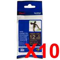 10 x Genuine Brother TZe-RN34 12mm Gold on Navy Blue Ribbon Tape 4 metres