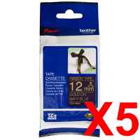 5 x Genuine Brother TZe-RN34 12mm Gold on Navy Blue Ribbon Tape 4 metres