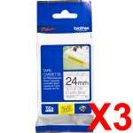 3 x Genuine Brother TZe-S151 24mm Black on Clear Strong Adhesive Laminated Tape 8 metres
