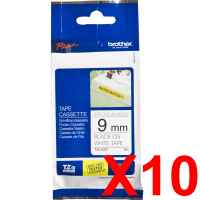 10 x Genuine Brother TZe-S221 9mm Black on White Strong Adhesive Laminated Tape 8 metres