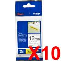 10 x Genuine Brother TZe-S231 12mm Black on White Strong Adhesive Laminated Tape 8 metres