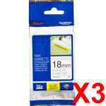 3 x Genuine Brother TZe-S241 18mm Black on White Strong Adhesive Laminated Tape 8 metres