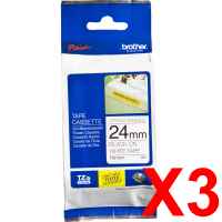 3 x Genuine Brother TZe-S251 24mm Black on White Strong Adhesive Laminated Tape 8 metres