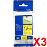 3 x Genuine Brother TZe-S641 18mm Black on Yellow Strong Adhesive Laminated Tape 8 metres