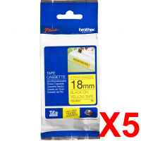 5 x Genuine Brother TZe-S641 18mm Black on Yellow Strong Adhesive Laminated Tape 8 metres