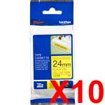 10 x Genuine Brother TZe-S651 24mm Black on Yellow Strong Adhesive Laminated Tape 8 metres