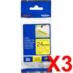 3 x Genuine Brother TZe-S651 24mm Black on Yellow Strong Adhesive Laminated Tape 8 metres