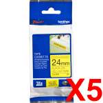 5 x Genuine Brother TZe-S651 24mm Black on Yellow Strong Adhesive Laminated Tape 8 metres