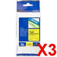 3 x Genuine Brother TZe-S661 36mm Black on Yellow Strong Adhesive Laminated Tape 8 metres
