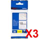 3 x Genuine Brother Tze-SE4 18mm Tamper Evident Black on White Laminated Tape 8 metres