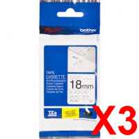 3 x Genuine Brother Tze-SE4 18mm Tamper Evident Black on White Laminated Tape 8 metres