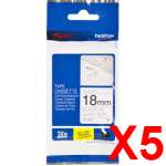 5 x Genuine Brother Tze-SE4 18mm Tamper Evident Black on White Laminated Tape 8 metres