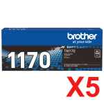 5 x Genuine Brother TN-1170 Toner Cartridge