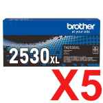 5 x Genuine Brother TN-2530XL Toner Cartridge High Yield