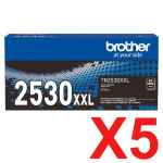 5 x Genuine Brother TN-2530XXL Toner Cartridge Super High Yield