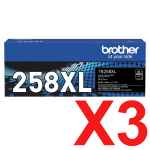 3 x Genuine Brother TN-258XLBK Black Toner Cartridge High Yield