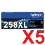 5 x Genuine Brother TN-258XLBK Black Toner Cartridge High Yield