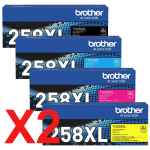 2 Lots of 4 Pack Genuine Brother TN-258XL Toner Cartridge Set High Yield
