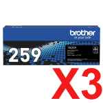 3 x Genuine Brother TN-259BK Black Toner Cartridge Super High Yield