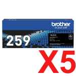 5 x Genuine Brother TN-259BK Black Toner Cartridge Super High Yield