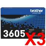 3 x Genuine Brother TN-3605 Toner Cartridge Standard Yield