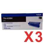 3 x Genuine Brother TN-443BK Black Toner Cartridge High Yield