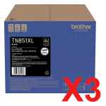 3 x Genuine Brother TN-851XLBK Black Toner Cartridge High Yield