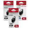3 Pack Genuine Canon PG-595XL CL-586XL Ink Cartridge Set High Yield (2BK,1C)