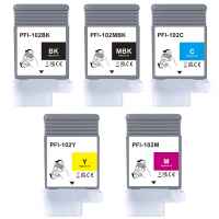 5 Pack Compatible Canon PFI-102 PFI102 Ink Cartridge Set (1BK,1MBK,1C,1M,1Y)