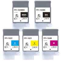 5 Pack Compatible Canon PFI-102 PFI-104 Ink Cartridge Set (1BK,1MBK,1C,1M,1Y)