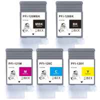 5 Pack Compatible Canon PFI-120 PFI-121 Ink Cartridge Set (1BK,1MBK,1C,1M,1Y)