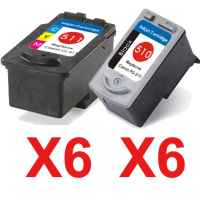 12 Pack Compatible Canon PG-510 CL-511 Ink Cartridge Set (6BK,6C)