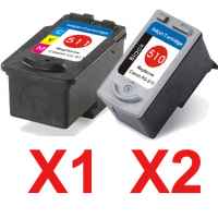 3 Pack Compatible Canon PG-510 CL-511 Ink Cartridge Set (2BK,1C)