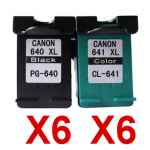 12 Pack Compatible Canon PG-640XL CL-641XL Ink Cartridge Set (6BK,6C)