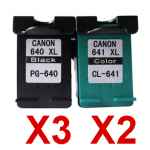 5 Pack Compatible Canon PG-640XL CL-641XL Ink Cartridge Set (3BK,2C)