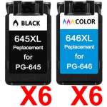 12 Pack Compatible Canon PG-645XL CL-646XL Ink Cartridge Set (6BK,6C)