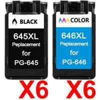 12 Pack Compatible Canon PG-645XL CL-646XL Ink Cartridge Set (6BK,6C)