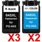 5 Pack Compatible Canon PG-645XL CL-646XL Ink Cartridge Set (3BK,2C)