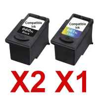 3 Pack Compatible Canon PG-660XL CL-661XL Ink Cartridge Set (2BK,1C)