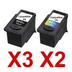 5 Pack Compatible Canon PG-660XL CL-661XL Ink Cartridge Set (3BK,2C)