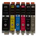 6 Pack Compatible Canon PGI-670XL CLI-671XL Ink Cartridge Set (1BK,1PBK,1C,1M,1Y,1GY)