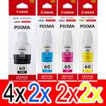 10 Pack Genuine Canon GI-60 GI60 Ink Bottle Set (4BK,2C,2M,2Y)