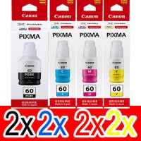 8 Pack Genuine Canon GI-60 GI60 Ink Bottle Set (2BK,2C,2M,2Y)