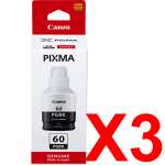 3 x Genuine Canon GI-60PGBK Black Ink Bottle