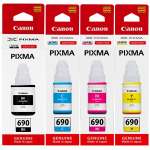 4 Pack Genuine Canon GI-690 GI690 Ink Bottle Set (1BK,1C,1M,1Y)