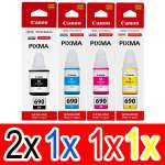 5 Pack Genuine Canon GI-690 GI690 Ink Bottle Set (2BK,1C,1M,1Y)