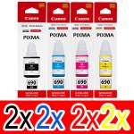 8 Pack Genuine Canon GI-690 GI690 Ink Bottle Set (2BK,2C,2M,2Y)