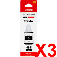 3 x Genuine Canon GI-690BK Black Ink Bottle